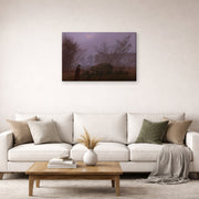 Gallery-wrapped canvas print of Caspar David Friedrich's A Walk at Dusk displayed on a wall in a living room