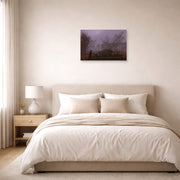 Unframed poster print of Caspar David Friedrich's A Walk at Dusk displayed on a wall in a bedroom