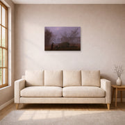 Unframed poster print of Caspar David Friedrich's A Walk at Dusk displayed on a wall in a living room