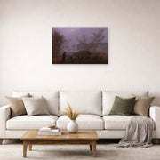 Unframed poster print of Caspar David Friedrich's A Walk at Dusk displayed on a wall in a living room