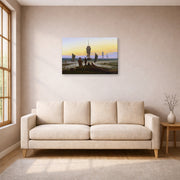 Gallery-wrapped canvas print of Caspar David Friedrich's The Stages of Life displayed on a wall in a living room