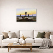 Gallery-wrapped canvas print of Caspar David Friedrich's The Stages of Life displayed on a wall in a living room