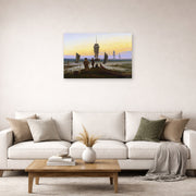 Unframed poster print of Caspar David Friedrich's The Stages of Life displayed on a wall in a living room