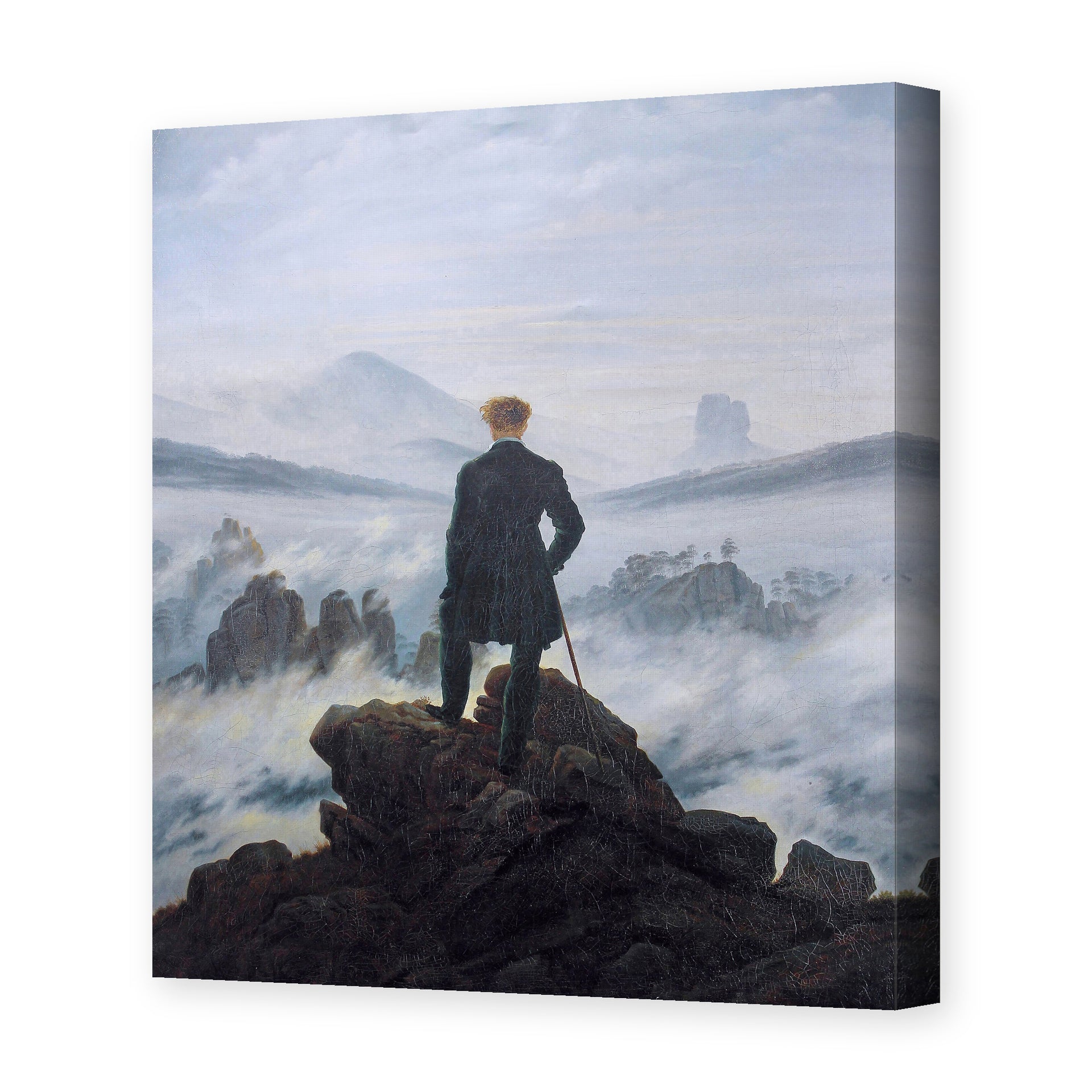 Caspar David Friedrich's 'The Wanderer above the Sea of Fog' painting reproduced as a gallery-wrapped canvas print, an 1818 painting that became the defining image of German Romanticism