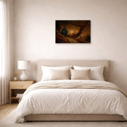 Gallery-wrapped canvas print of Caspar David Friedrich's Two Men Contemplating the Moon displayed on a wall in a bedroom