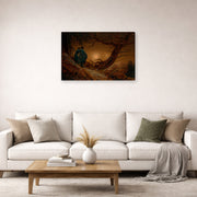 Gallery-wrapped canvas print of Caspar David Friedrich's Two Men Contemplating the Moon displayed on a wall in a living room
