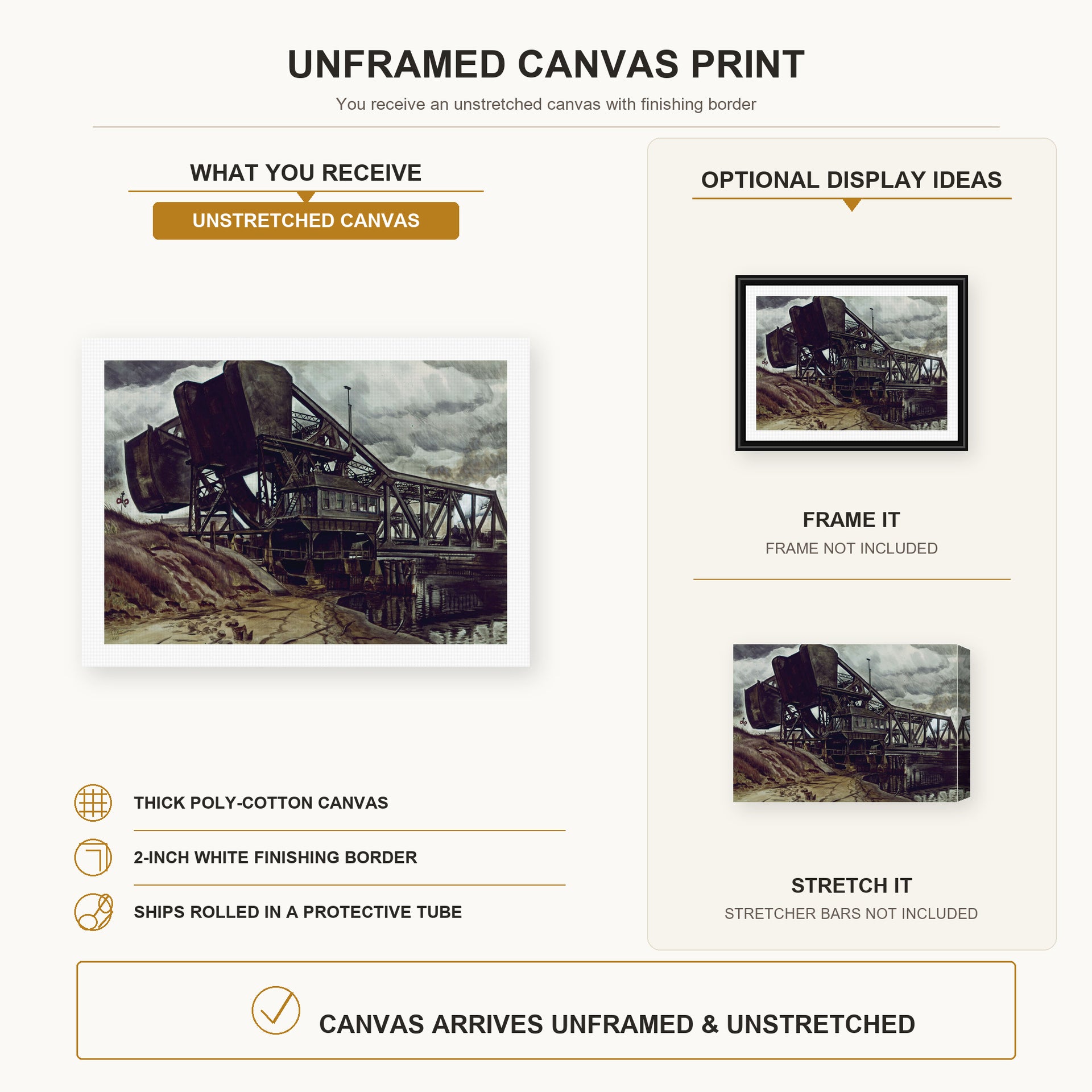 Charles Burchfield - Black Iron canvas print size comparison and framing display infographic