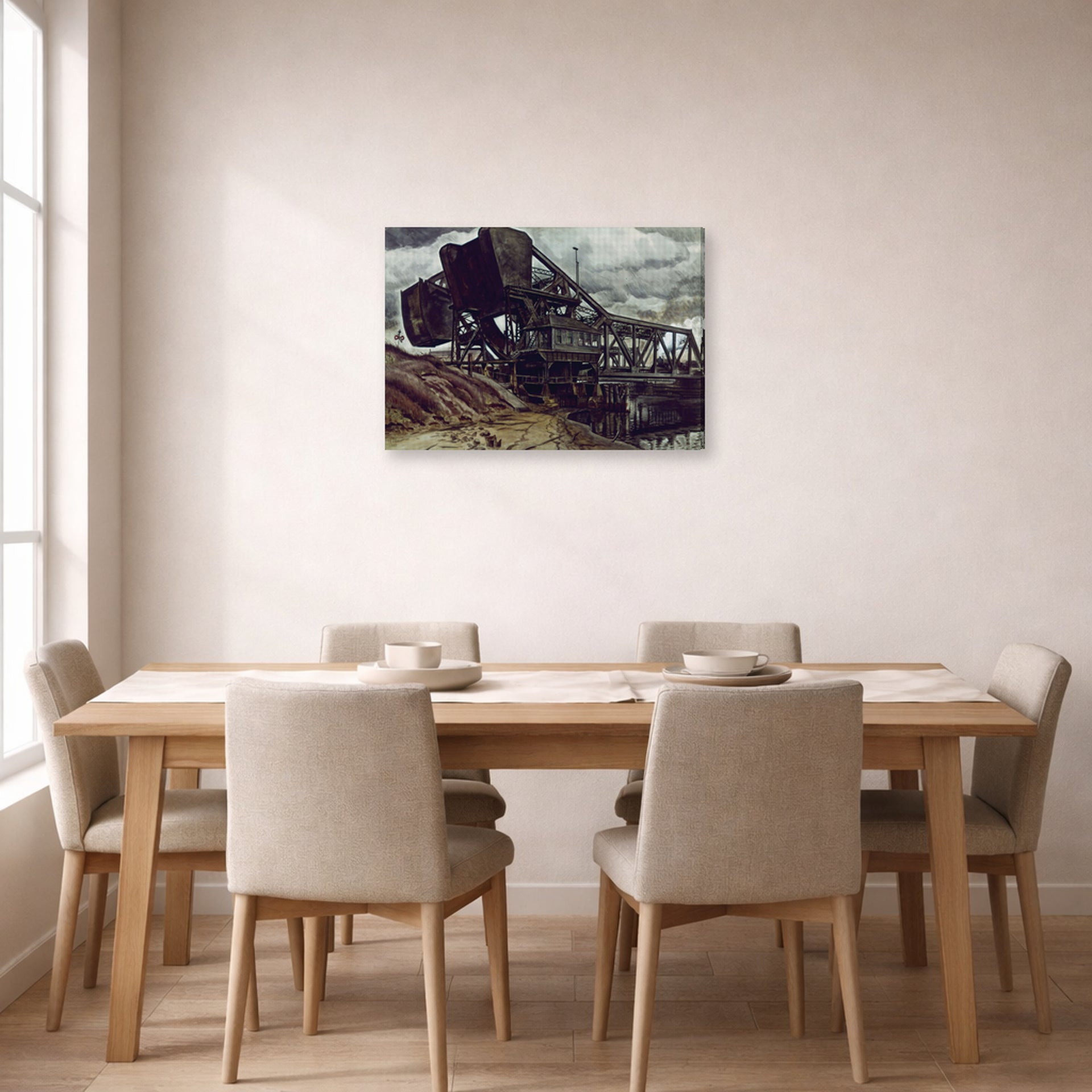 Gallery-wrapped canvas print of Charles Burchfield's Black Iron displayed on a wall in a dining room