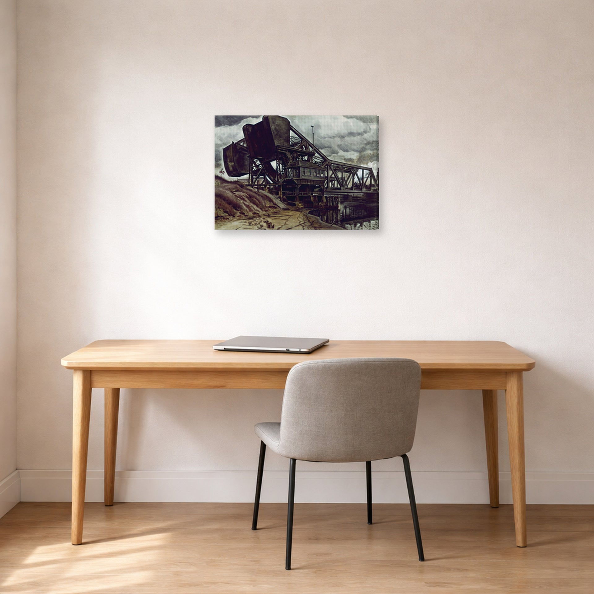 Gallery-wrapped canvas print of Charles Burchfield's Black Iron displayed on a wall in a office
