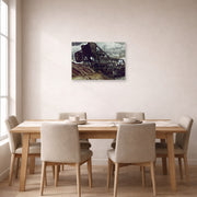 Unframed poster print of Charles Burchfield's Black Iron displayed on a wall in a dining room