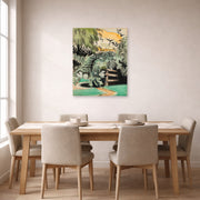 Unframed poster print of Charles Burchfield's Cricket Chorus in the Arbor displayed on a wall in a dining room