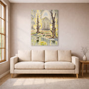 Gallery-wrapped canvas print of Charles Burchfield's Glory of Spring displayed on a wall in a living room