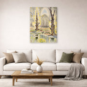 Gallery-wrapped canvas print of Charles Burchfield's Glory of Spring displayed on a wall in a living room