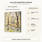 Charles Burchfield - Glory of Spring gallery wrap canvas construction and hanging details infographic