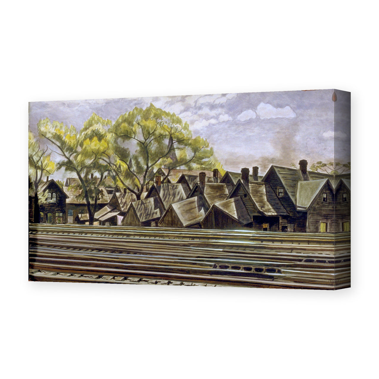 Charles Burchfield's 'Railroad In Spring' painting reproduced as a gallery-wrapped canvas print