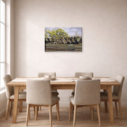 Gallery-wrapped canvas print of Charles Burchfield's Railroad In Spring displayed on a wall in a dining room