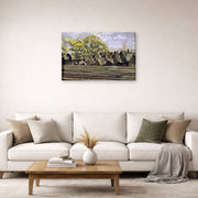 Gallery-wrapped canvas print of Charles Burchfield's Railroad In Spring displayed on a wall in a living room