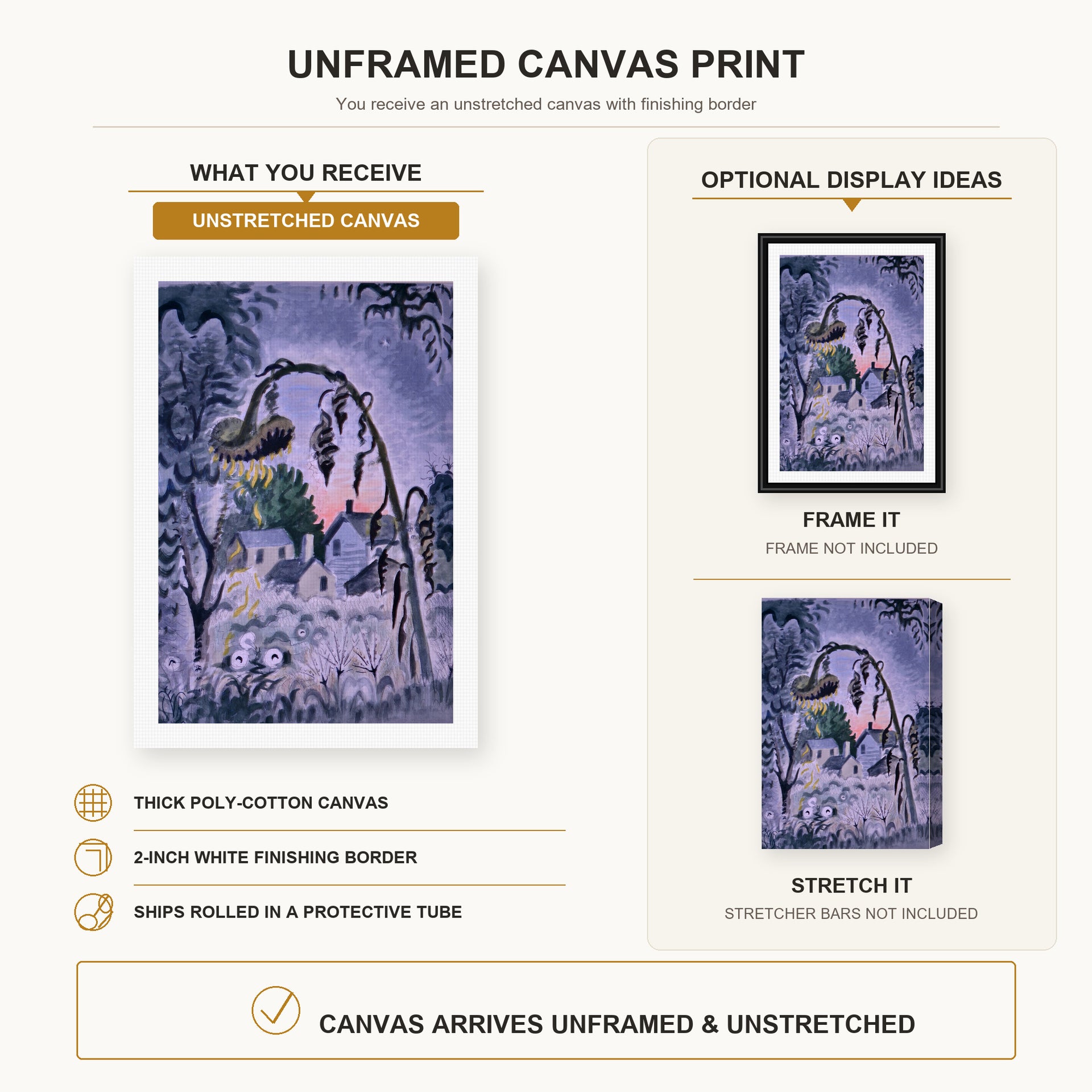 Charles Burchfield - September Afterglow canvas print size comparison and framing display infographic