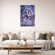 Unframed poster print of Charles Burchfield's September Afterglow displayed on a wall in a living room