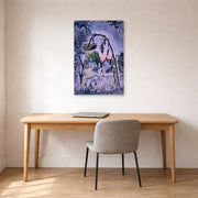 Unframed poster print of Charles Burchfield's September Afterglow displayed on a wall in a office