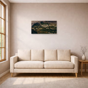 Unframed poster print of Charles Burchfield's Spring Flood displayed on a wall in a living room