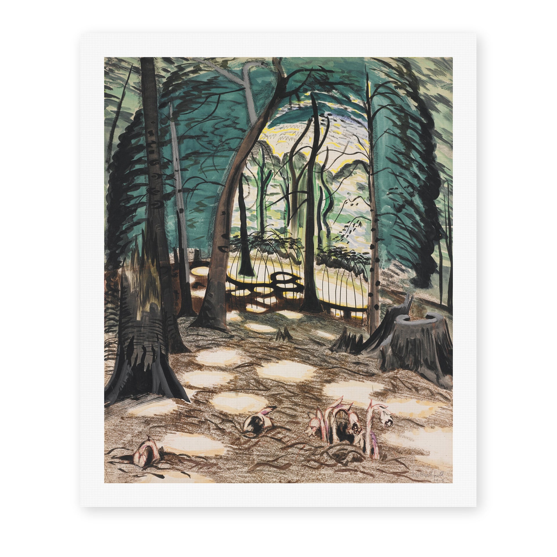 Charles Burchfield's 'The Bower' painting reproduced as a rolled canvas print