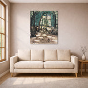 Gallery-wrapped canvas print of Charles Burchfield's The Bower displayed on a wall in a living room