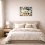 Gallery-wrapped canvas print of Charles Burchfield's The Moth And The Thunderclap displayed on a wall in a bedroom