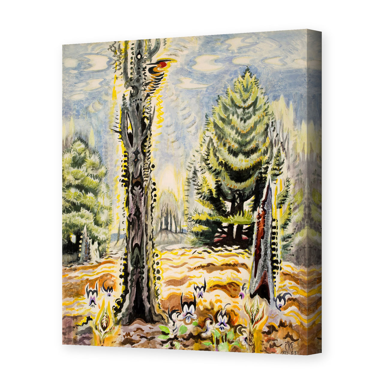 Charles Burchfield's 'The Woodpecker' painting reproduced as a gallery-wrapped canvas print