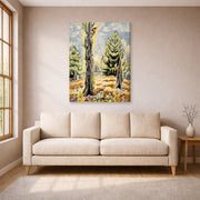Gallery-wrapped canvas print of Charles Burchfield's The Woodpecker displayed on a wall in a living room