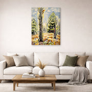Gallery-wrapped canvas print of Charles Burchfield's The Woodpecker displayed on a wall in a living room