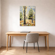 Gallery-wrapped canvas print of Charles Burchfield's The Woodpecker displayed on a wall in a office