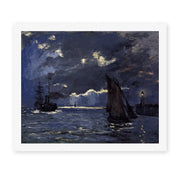 Claude Monet's 'A Seascape, Shipping by Moonlight' painting reproduced as a rolled canvas print
