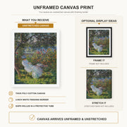 Claude Monet - Alice Hoschede in the Garden canvas print size comparison and framing display infographic