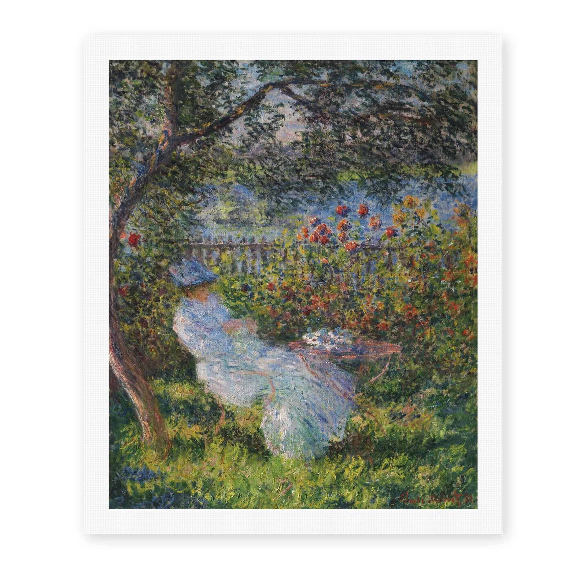 Claude Monet's 'Alice Hoschede in the Garden' painting reproduced as a rolled canvas print