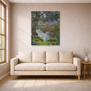 Gallery-wrapped canvas print of Claude Monet's 'Alice Hoschede in the Garden' displayed on a wall in a living room