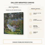 Claude Monet - Alice Hoschede in the Garden gallery wrap canvas construction and hanging details infographic