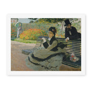 Claude Monet's 'Camille Monet on a Garden Bench' painting reproduced as a rolled canvas print