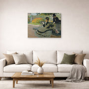 Gallery-wrapped canvas print of Claude Monet's 'Camille Monet on a Garden Bench' displayed on a wall in a living room