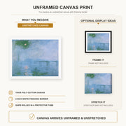 Claude Monet - Charing Cross Bridge canvas print size comparison and framing display infographic