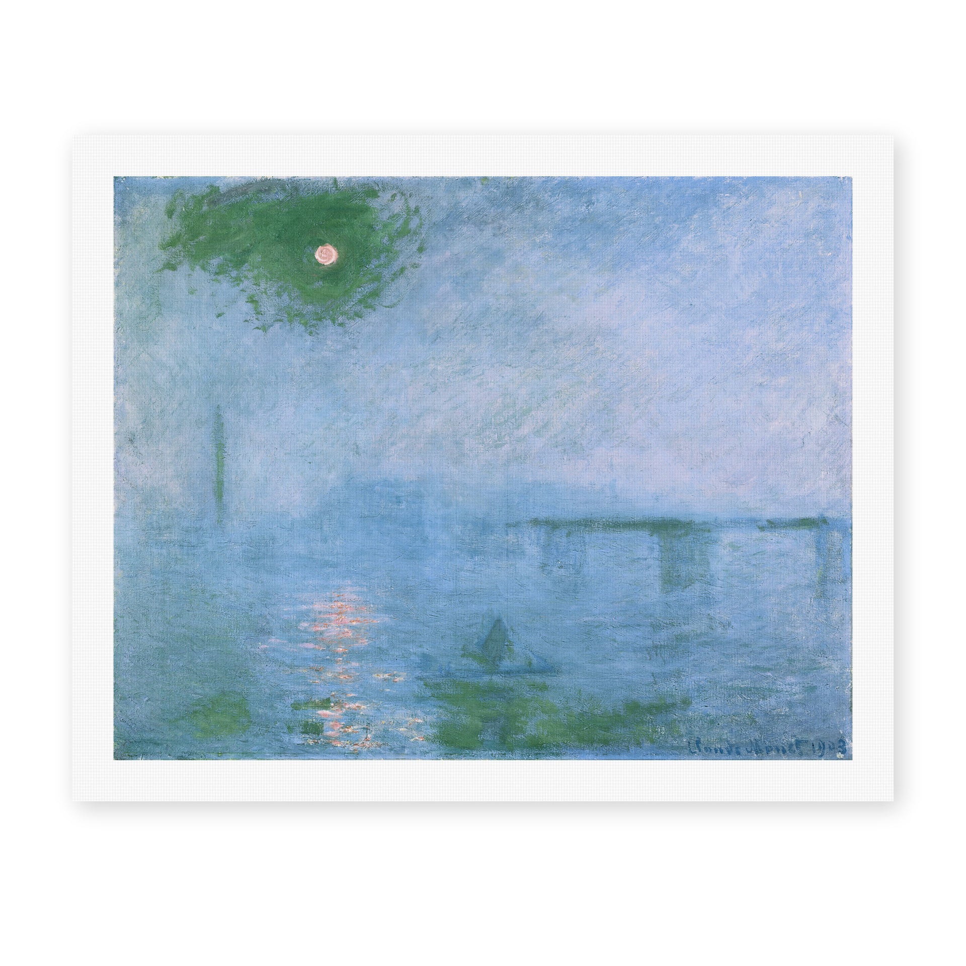 Claude Monet's 'Charing Cross Bridge' painting reproduced as a rolled canvas print