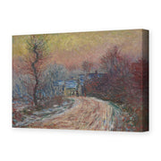 Claude Monet's 'Entrance to Giverny in Winter, Setting Sun' painting reproduced as a gallery-wrapped canvas print