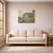 Gallery-wrapped canvas print of Claude Monet's 'Falaises Des Petites Dalles' displayed on a wall in a living room
