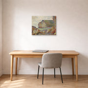 Gallery-wrapped canvas print of Claude Monet's 'Falaises Des Petites Dalles' displayed on a wall in a office