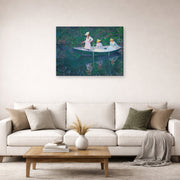 Gallery-wrapped canvas print of Claude Monet's 'In the Norwegian' displayed on a wall in a living room