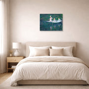 Unframed poster print of Claude Monet's 'In the Norwegian' displayed on a wall in a bedroom