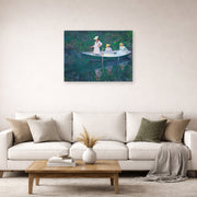 Unframed poster print of Claude Monet's 'In the Norwegian' displayed on a wall in a living room