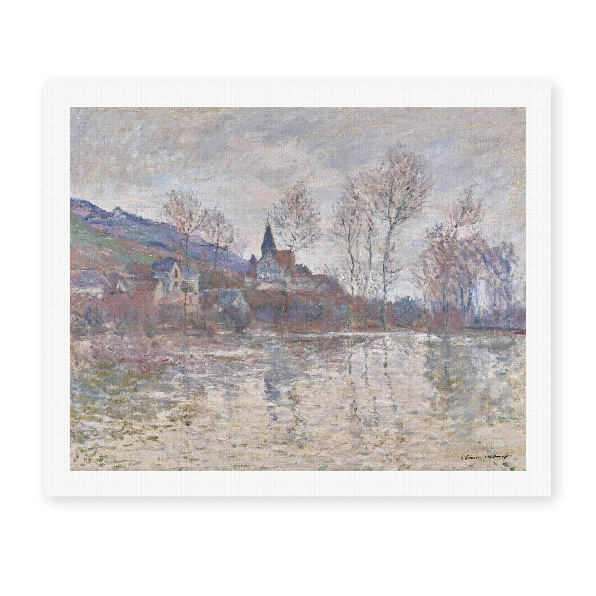 Claude Monet's 'Inondation a Giverny' painting reproduced as a rolled canvas print