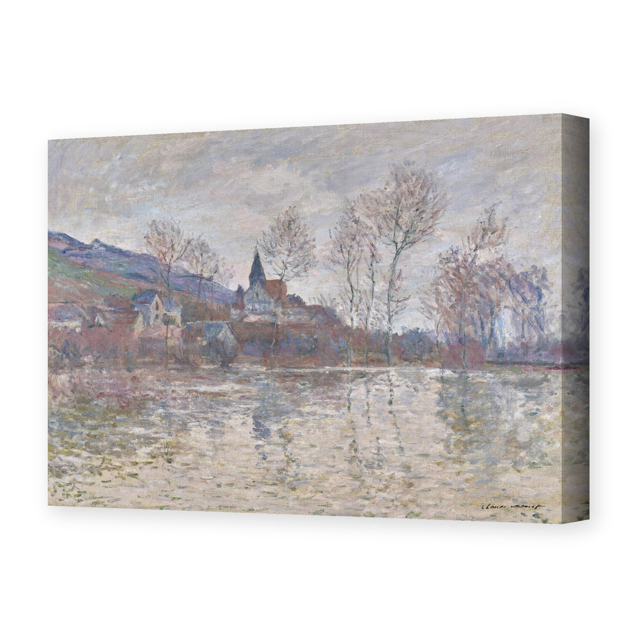 Claude Monet's 'Inondation a Giverny' painting reproduced as a gallery-wrapped canvas print