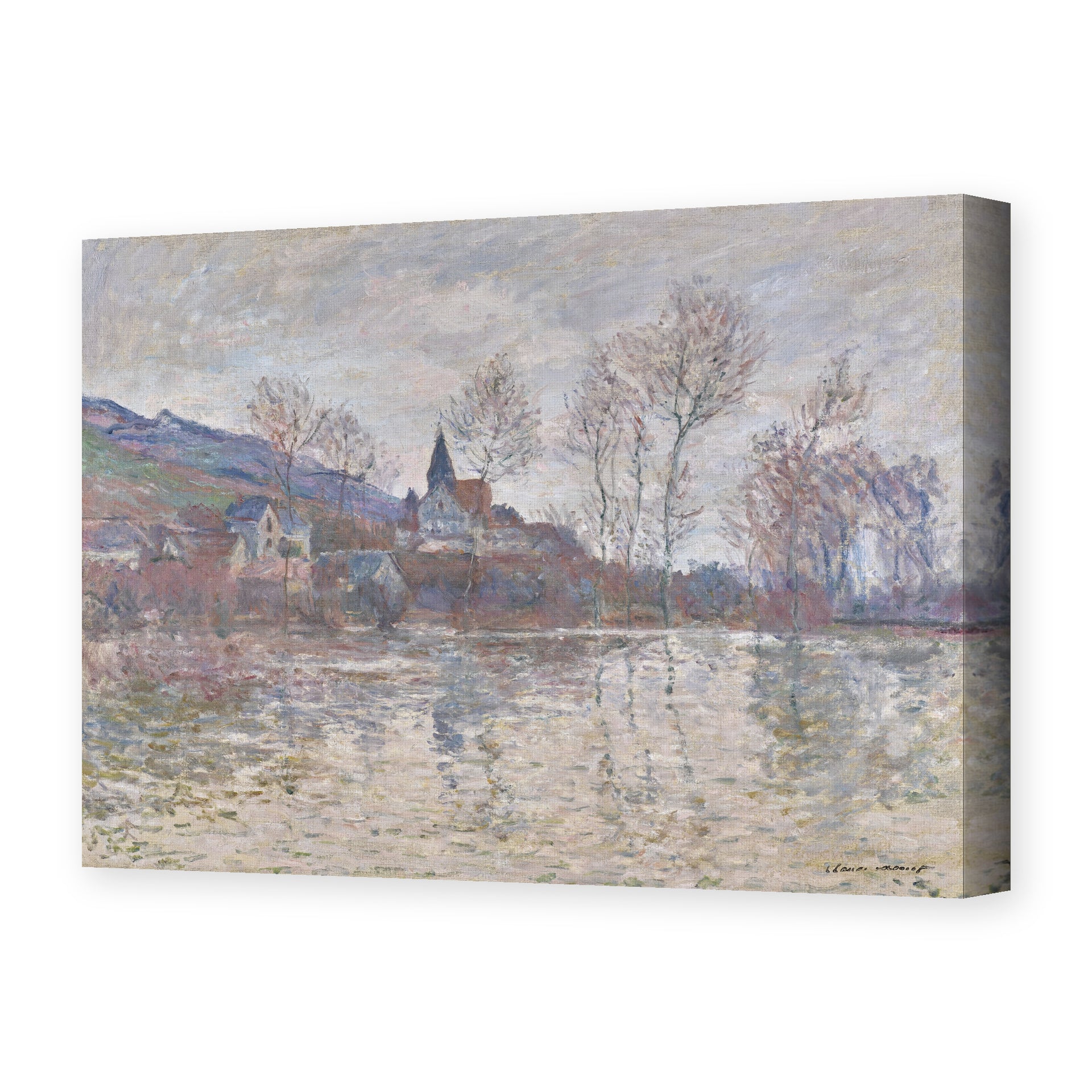 Claude Monet's 'Inondation a Giverny' painting reproduced as a gallery-wrapped canvas print